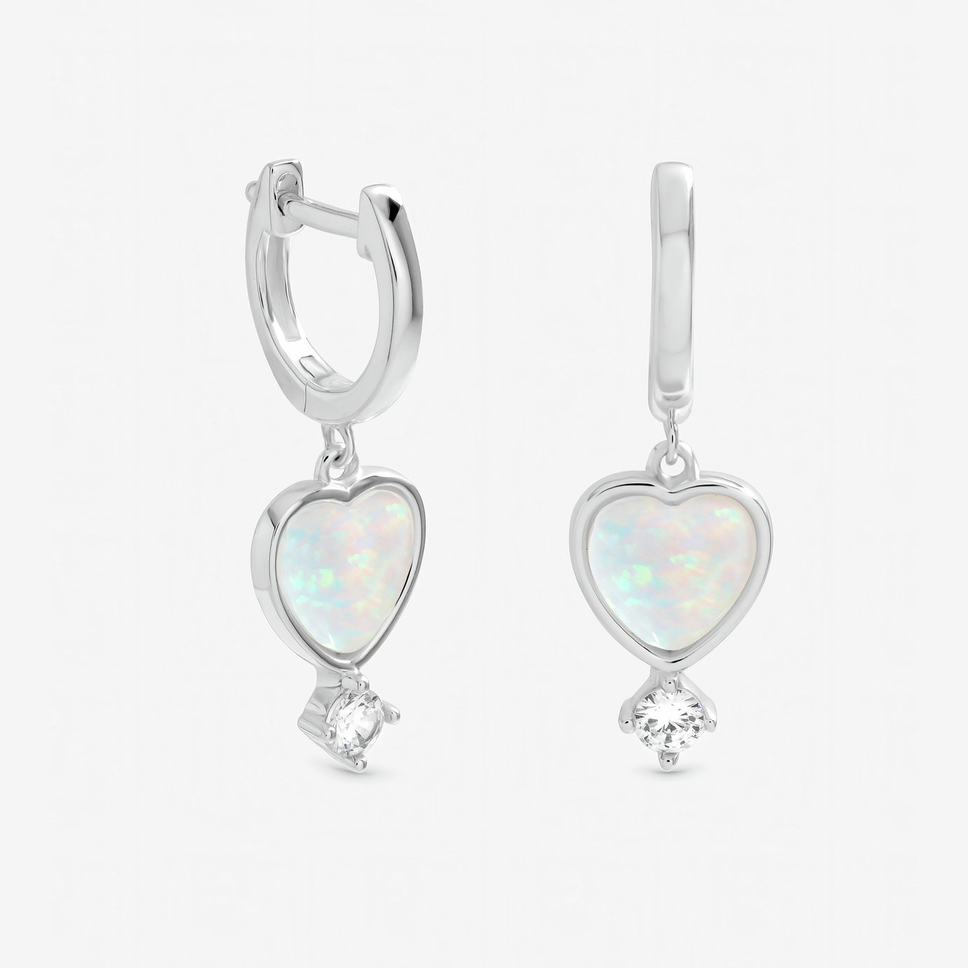 Inicio Silver Plated Opal Heart Charm Earrings 