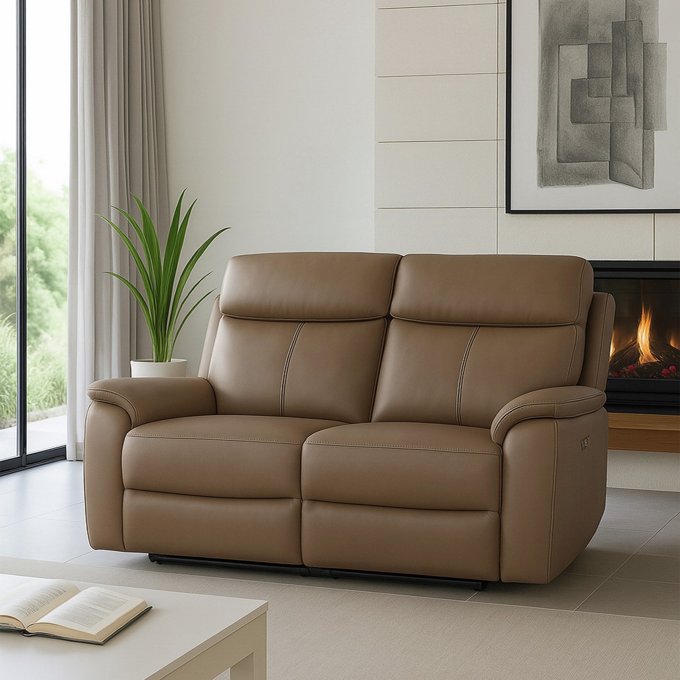 Aspire Kingsmere 2 Seater Power Recliner Sofa - Brown