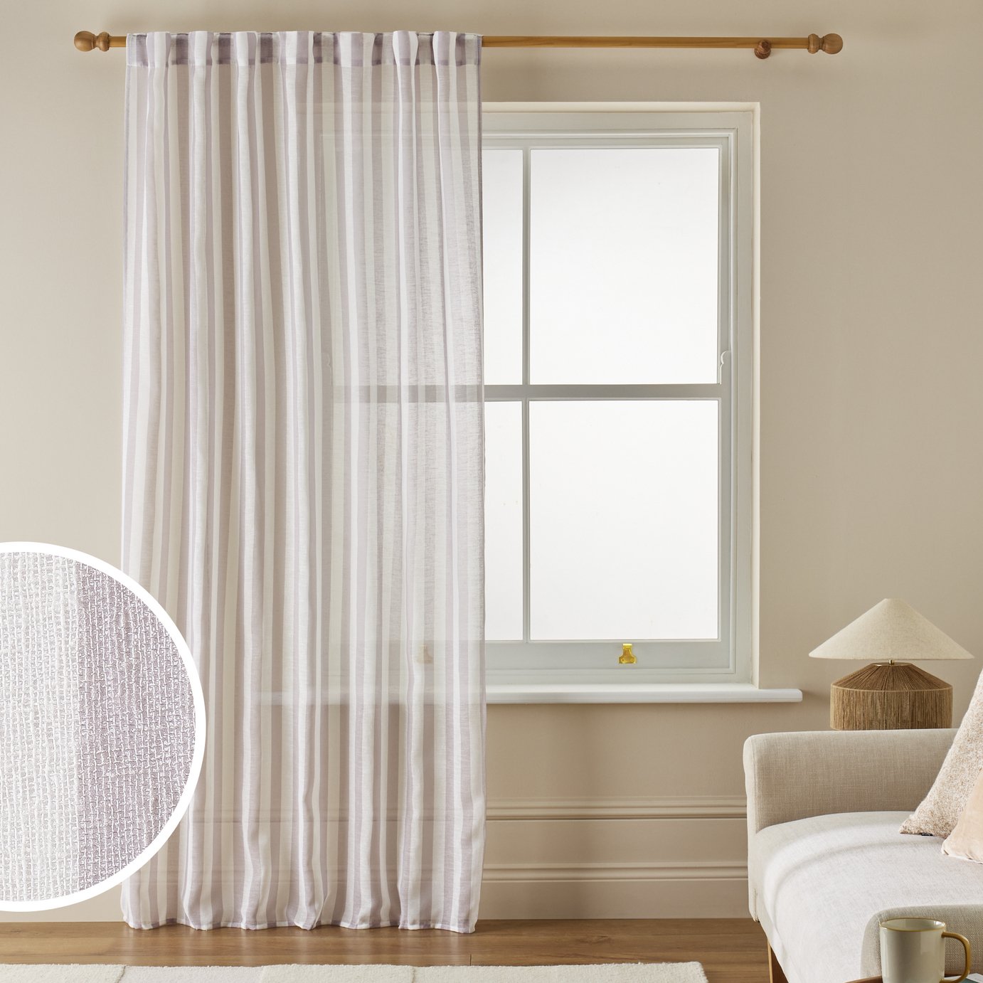 Argos Home Stripe Tab Top Sheer Voile Curtain - Grey