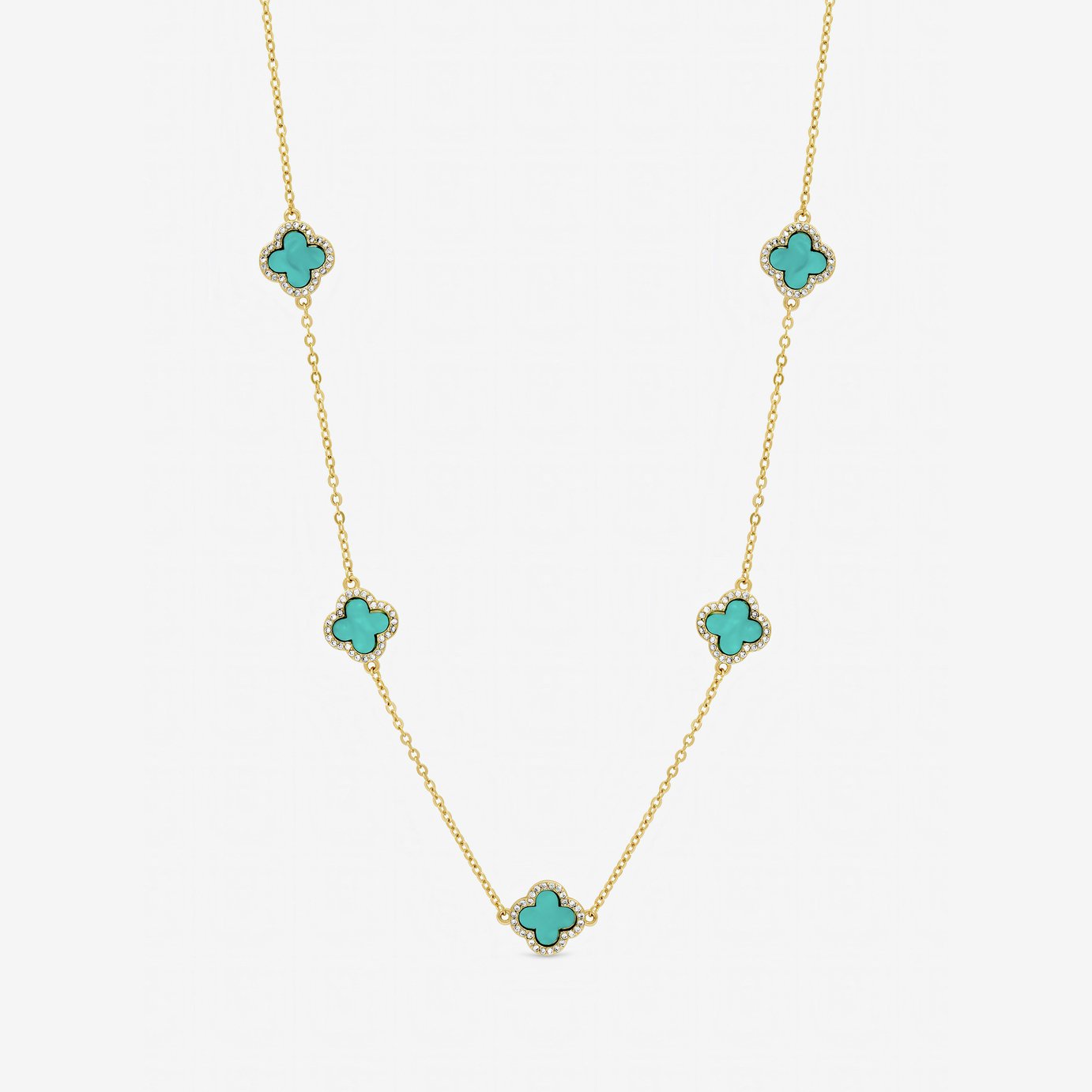 Jon Richard Gold Plated Turquoise Station Clover Necklace