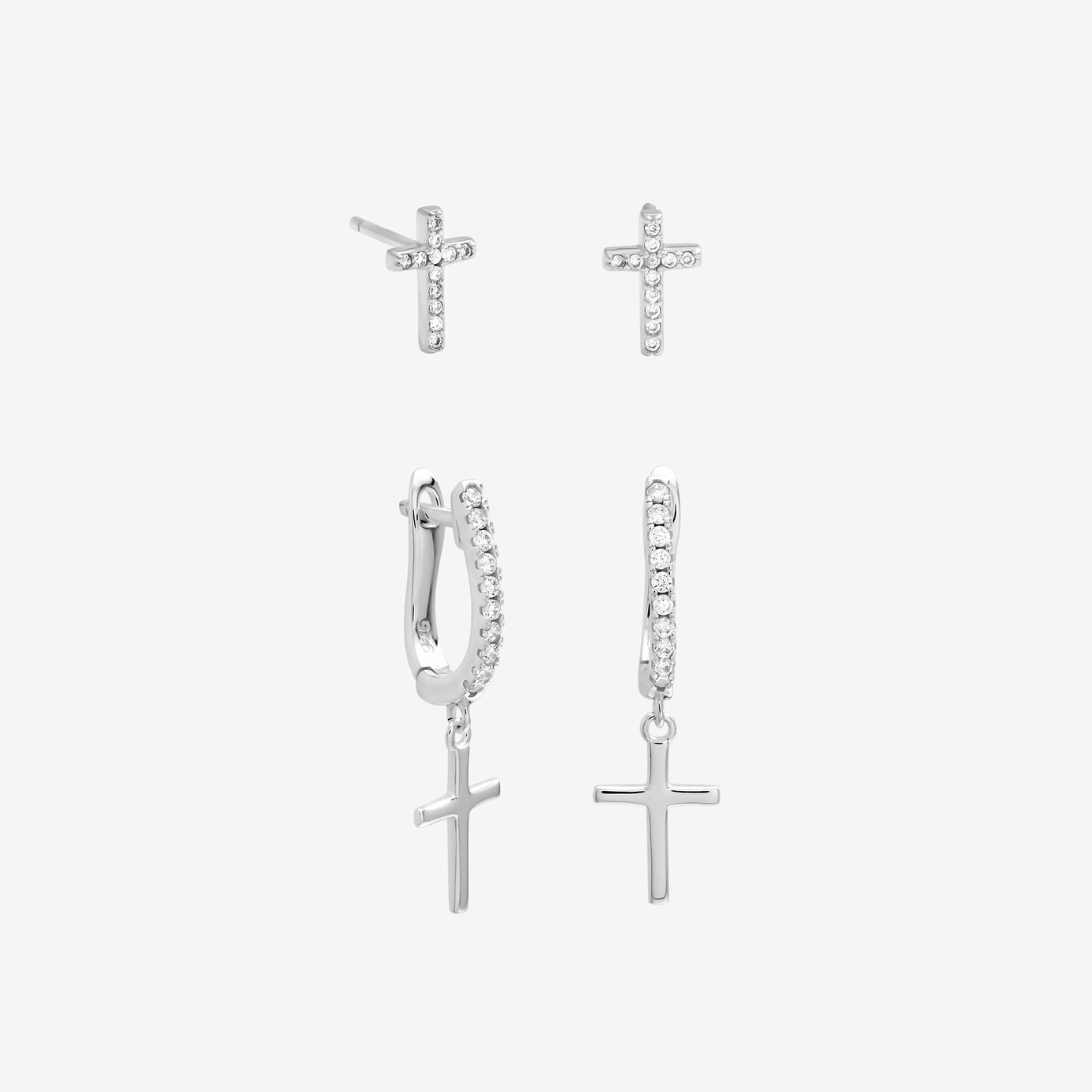 Inicio Silver Plated Cross Studs & Hoops Earrings- Pack of 2