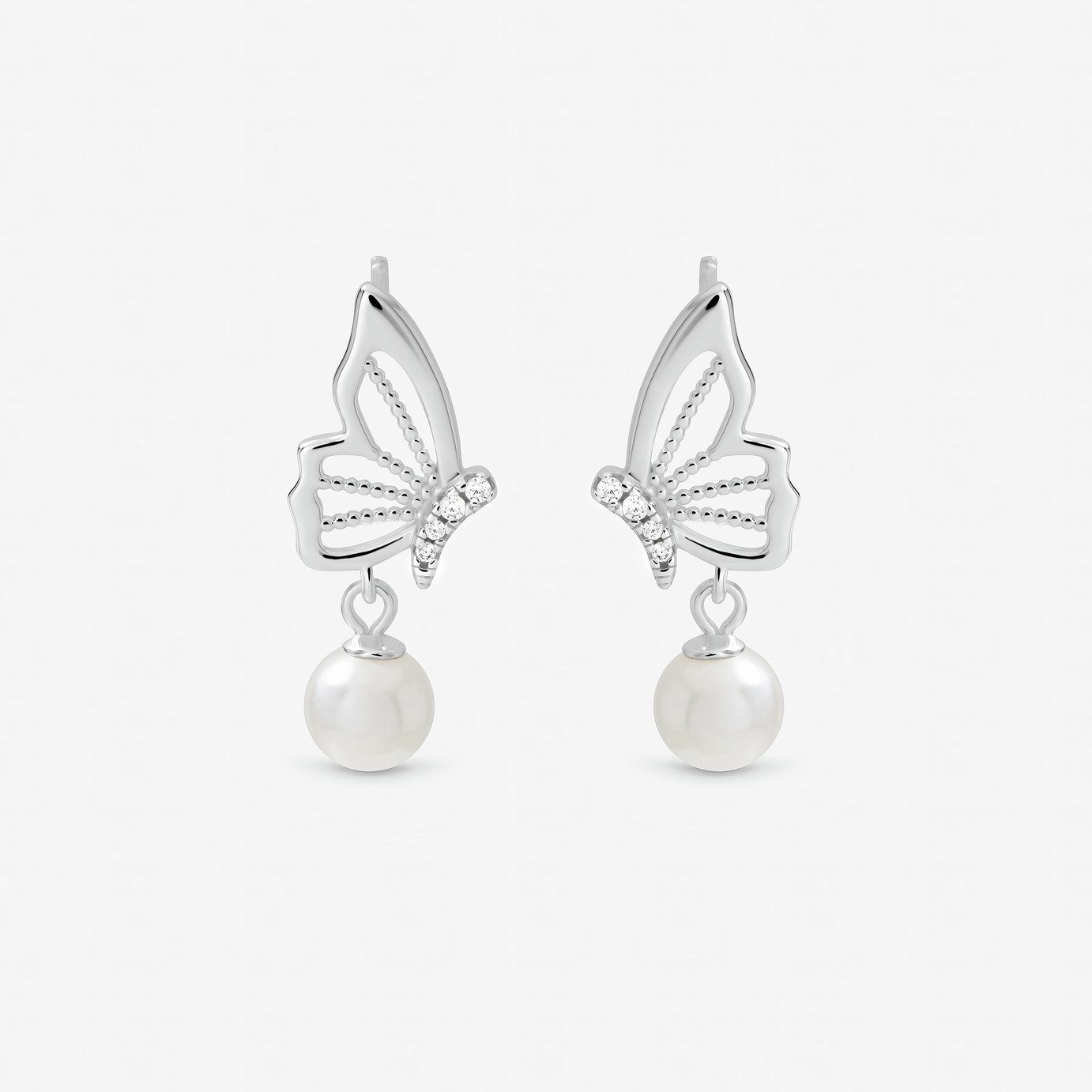 Inicio Silver Plated Butterfly Pearl Drop Earrings