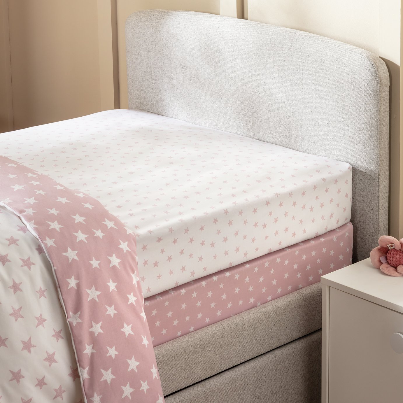 Argos Home Nursery Pink Star 2 Pack Fitted Sheet - Single