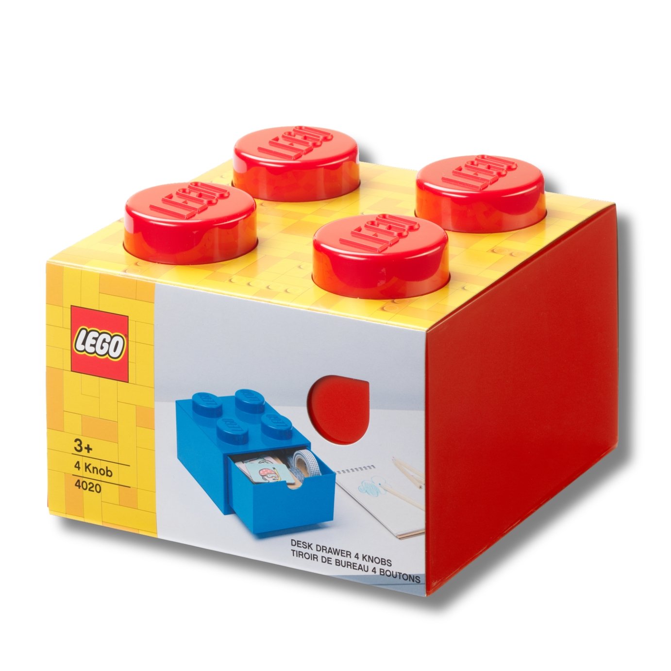 LEGO Desk Drawer 4 Knobs - Red