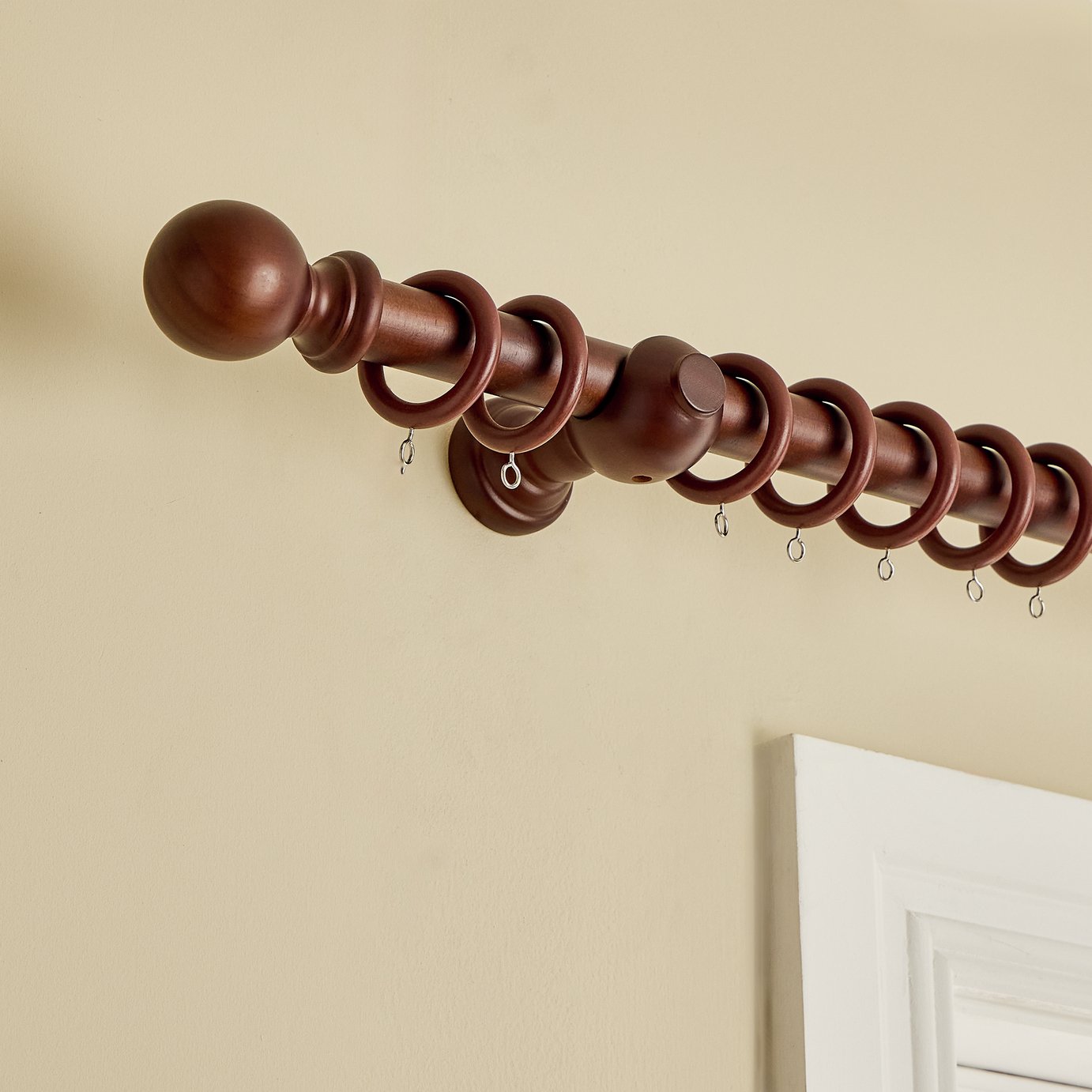 Argos Home Wooden Ball Walnut Stain Curtain Pole - 120cm