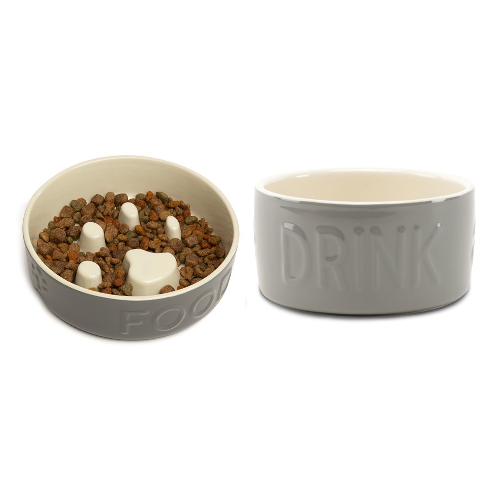 Scruffs Ceramic Dog Slow Feeder and Water Bowl Set - Large