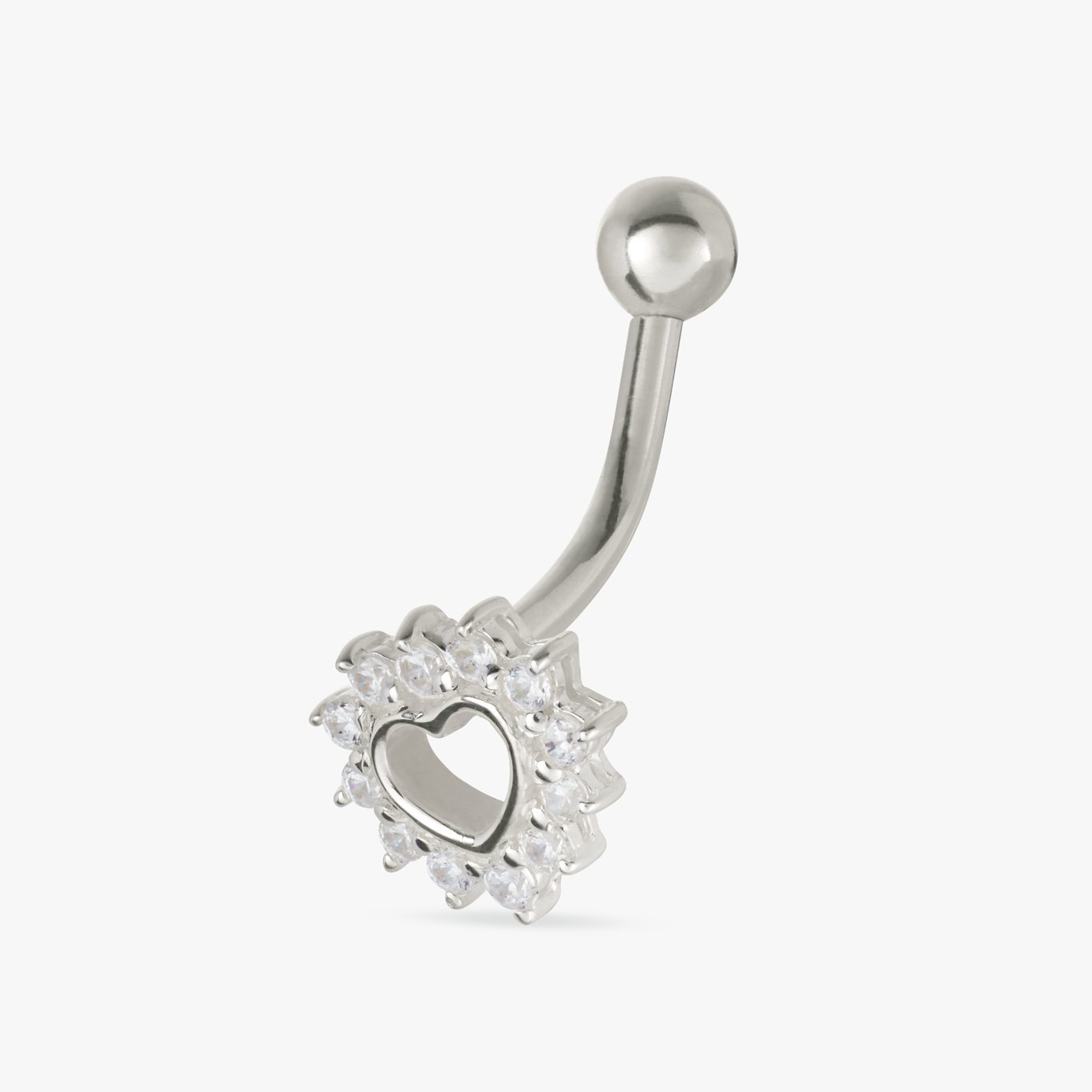 Revere Sterling Silver Cubic Zirconia Heart Belly Bar