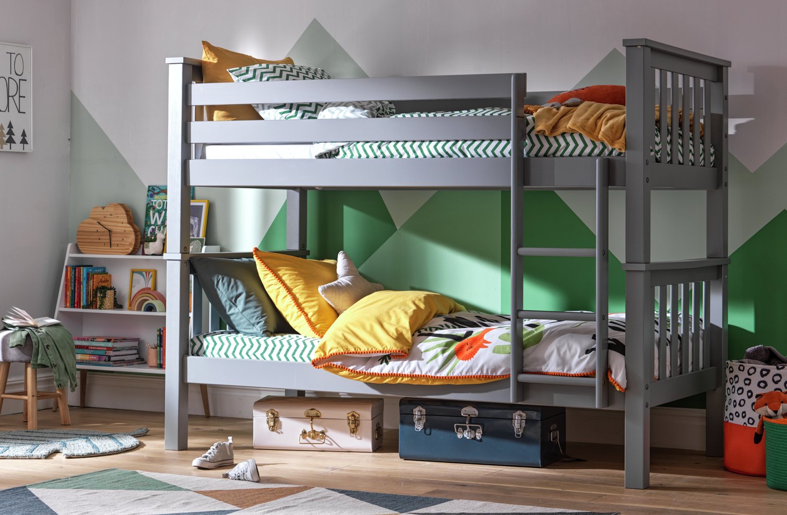 bunk bed with couch under