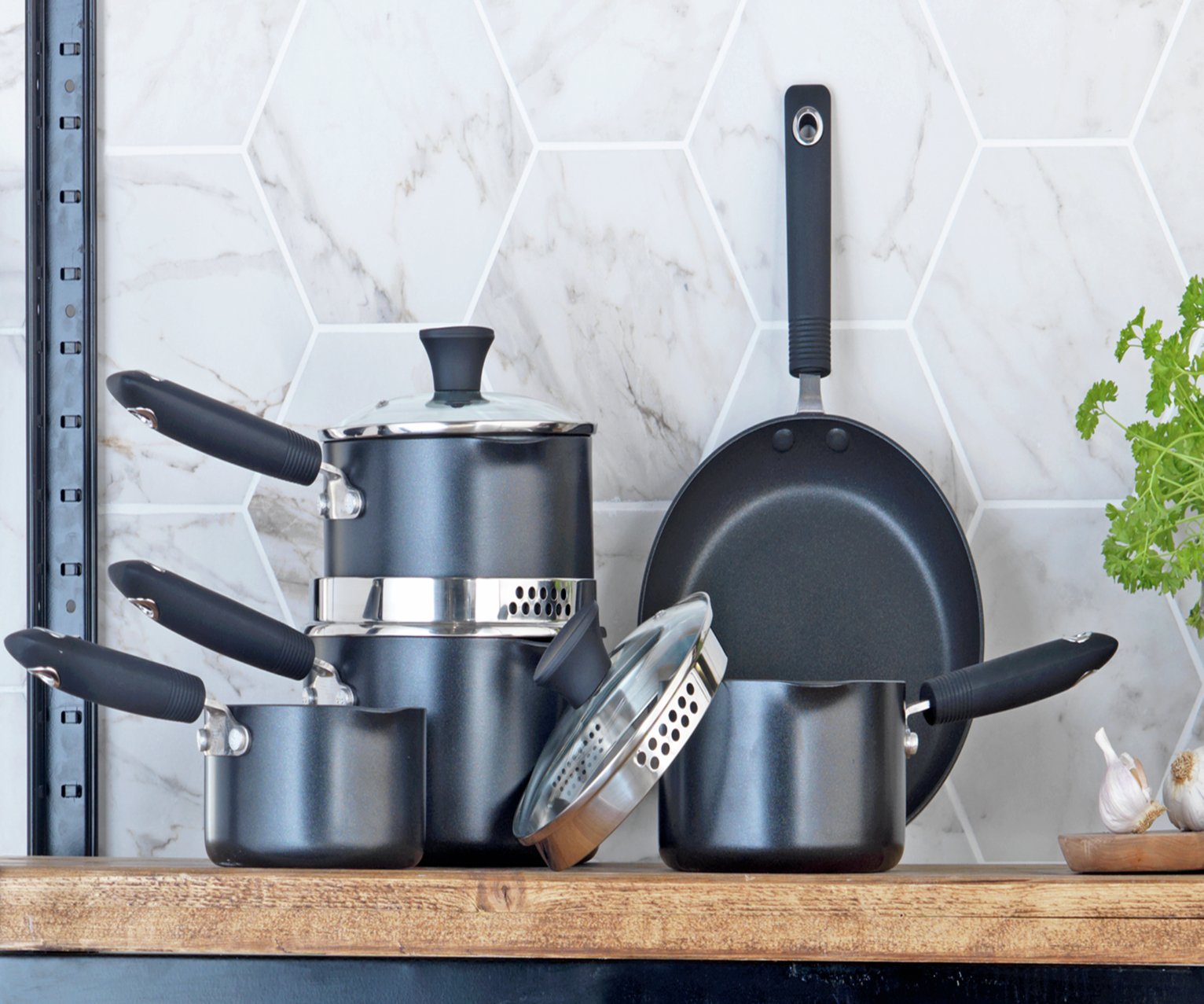 Habitat 5 Piece Pan Set - Black