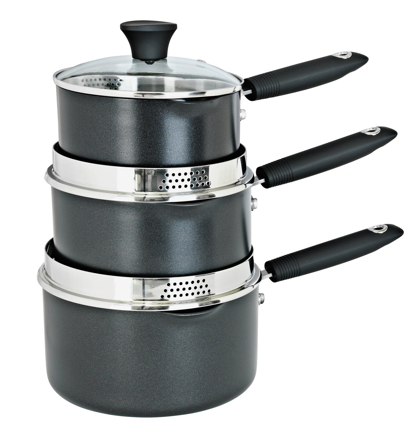 Habitat 3 Piece Aluminium Pan Set - Black