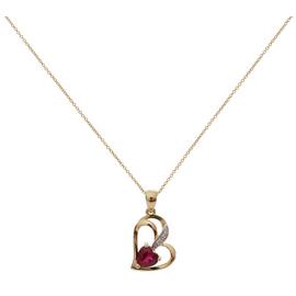 Revere 9ct Gold Ruby Diamond Accent Pendant Necklace