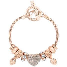 Lipsy Gold Colour Crystal Pave Heart Charm T-Bar Bracelet
