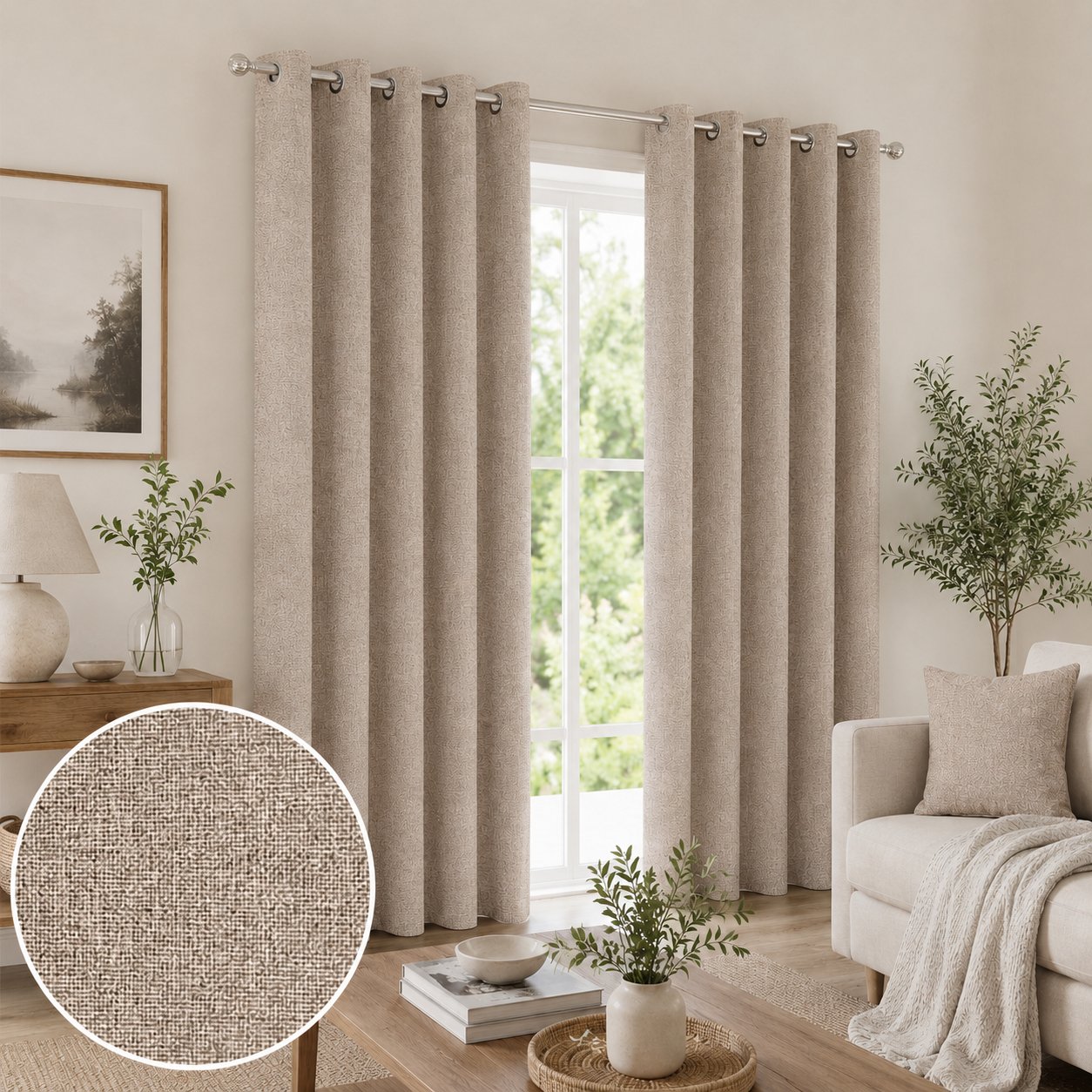 Enhanced Living Berlin Blackout Thermal Eyelet Curtains - 117 x 137cm - Natural