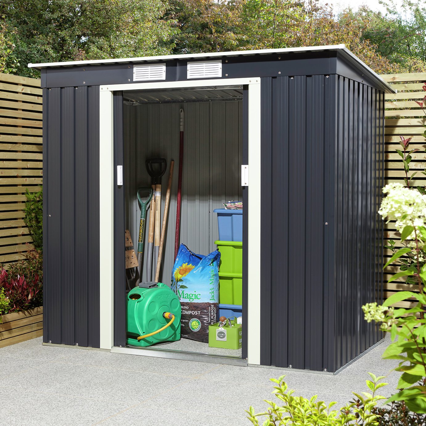 Rowlinson 6x4 Trentvale Metal Garden Pent Shed - Dark Grey