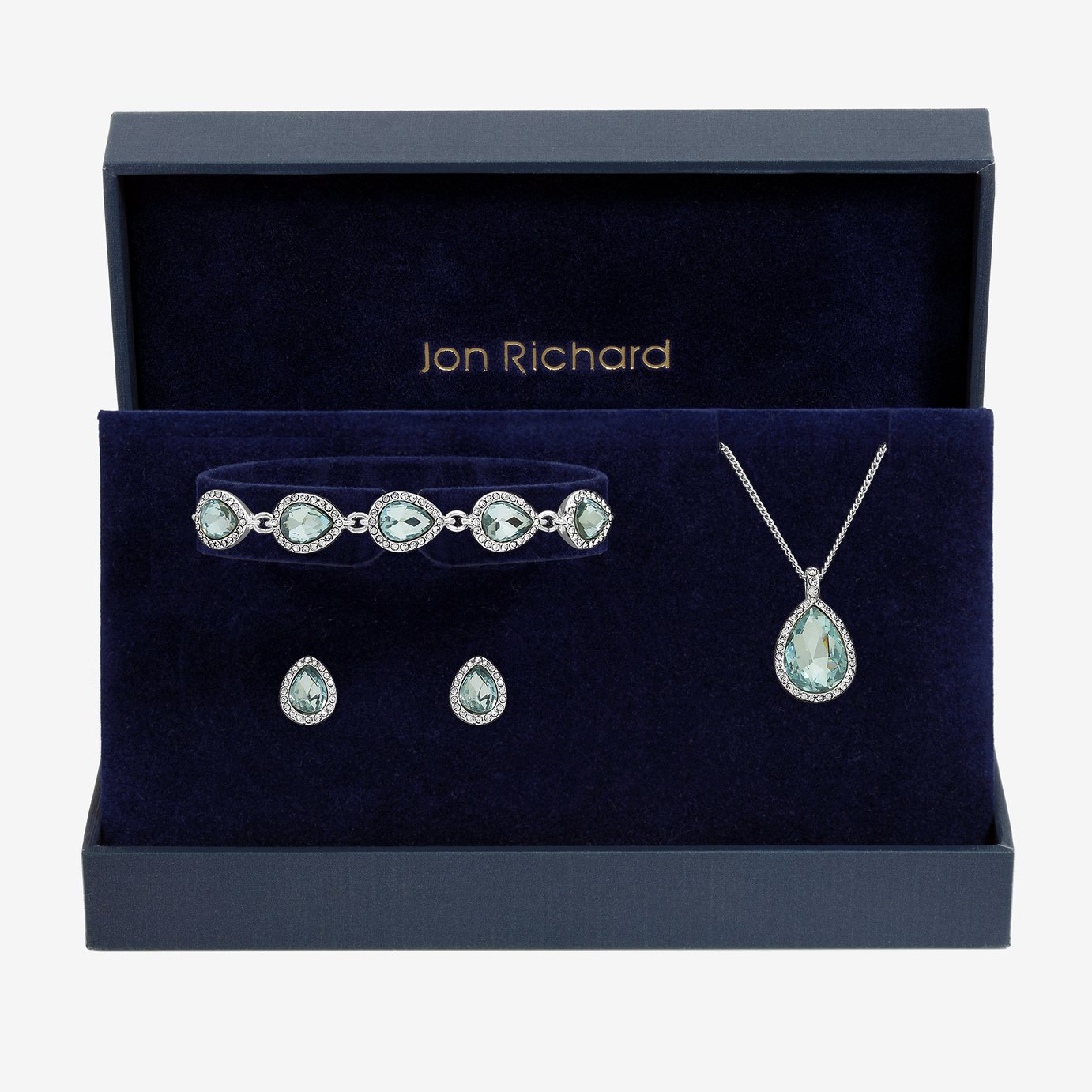 Jon Richard Silver Plated and Aqua Pear Drop Trio Gift Set