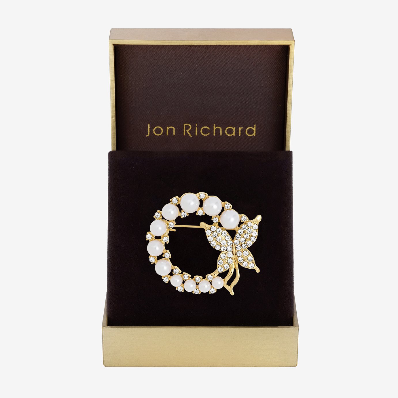 Jon Richard Gold Plated Pearl and Butterfly Brooch Gift Box