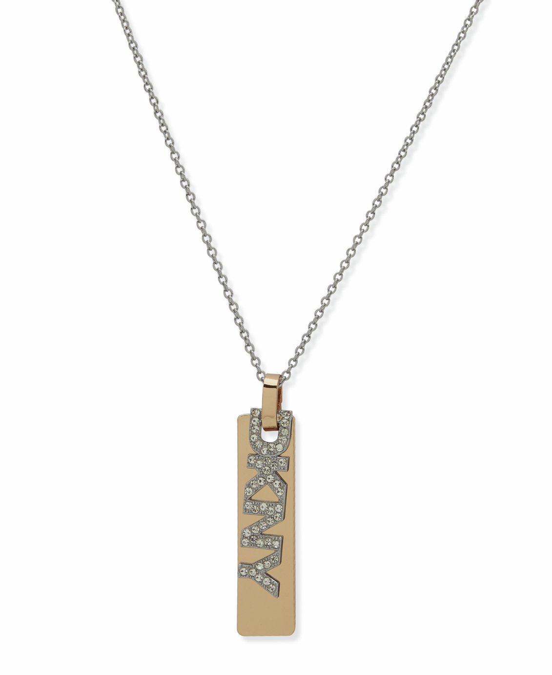 DKNY Gold & Silver Tone Pave Logo Tag Pendant Necklace