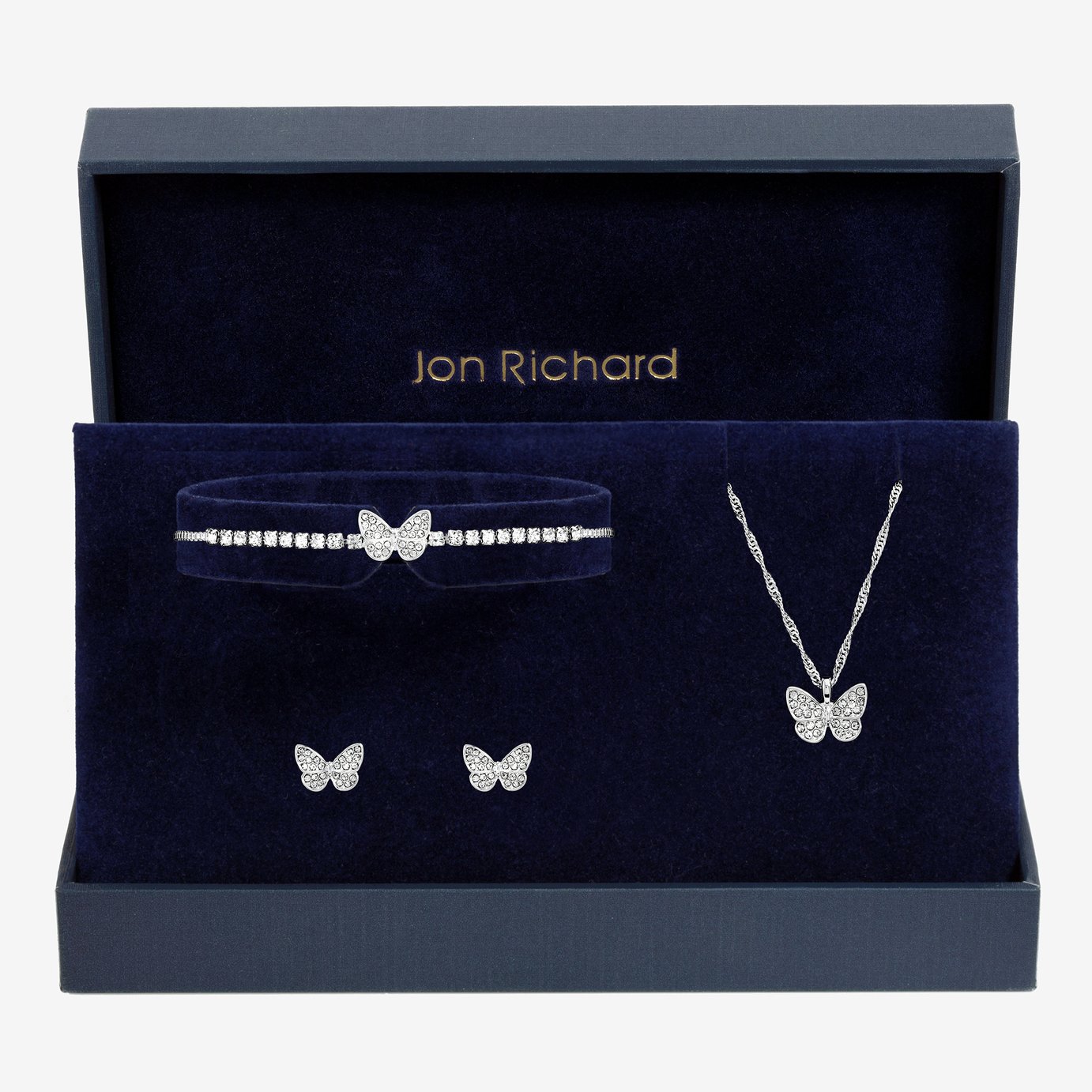 Jon Richard Silver Crystal Butterfly Trio Gift Set