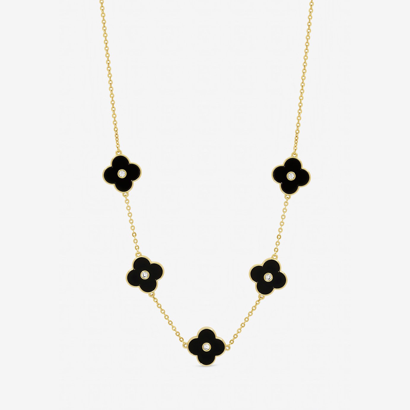 Jon Richard Gold Plated Black Jet Polished Clover Necklace