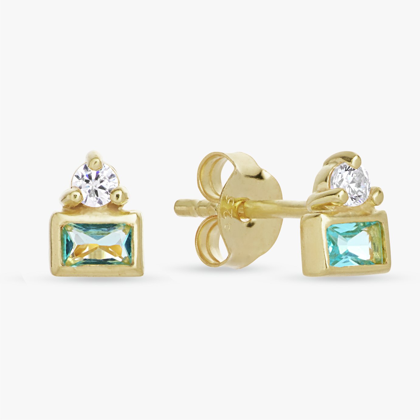 Revere Gold Plated Silver Rectangular Stone Stud Earrings