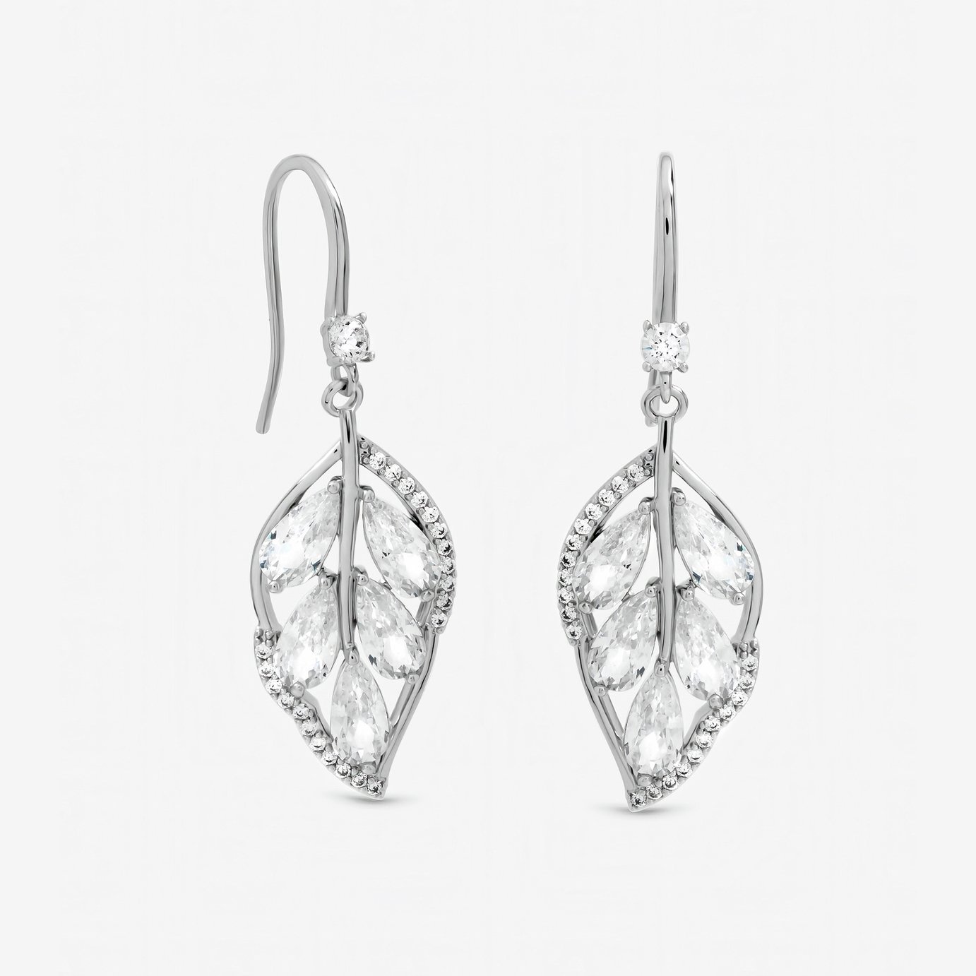 Jon Richard Rhodium Plated Crystal Leaf Drop Earrings