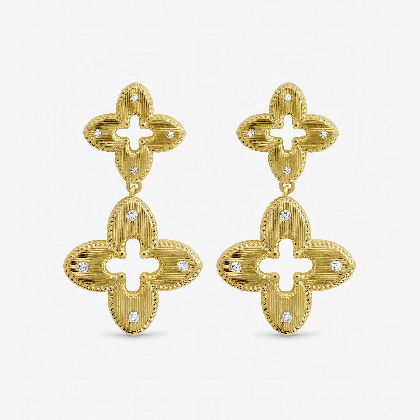 Jon Richard Gold Plated Textured Crystal Clover Earrings