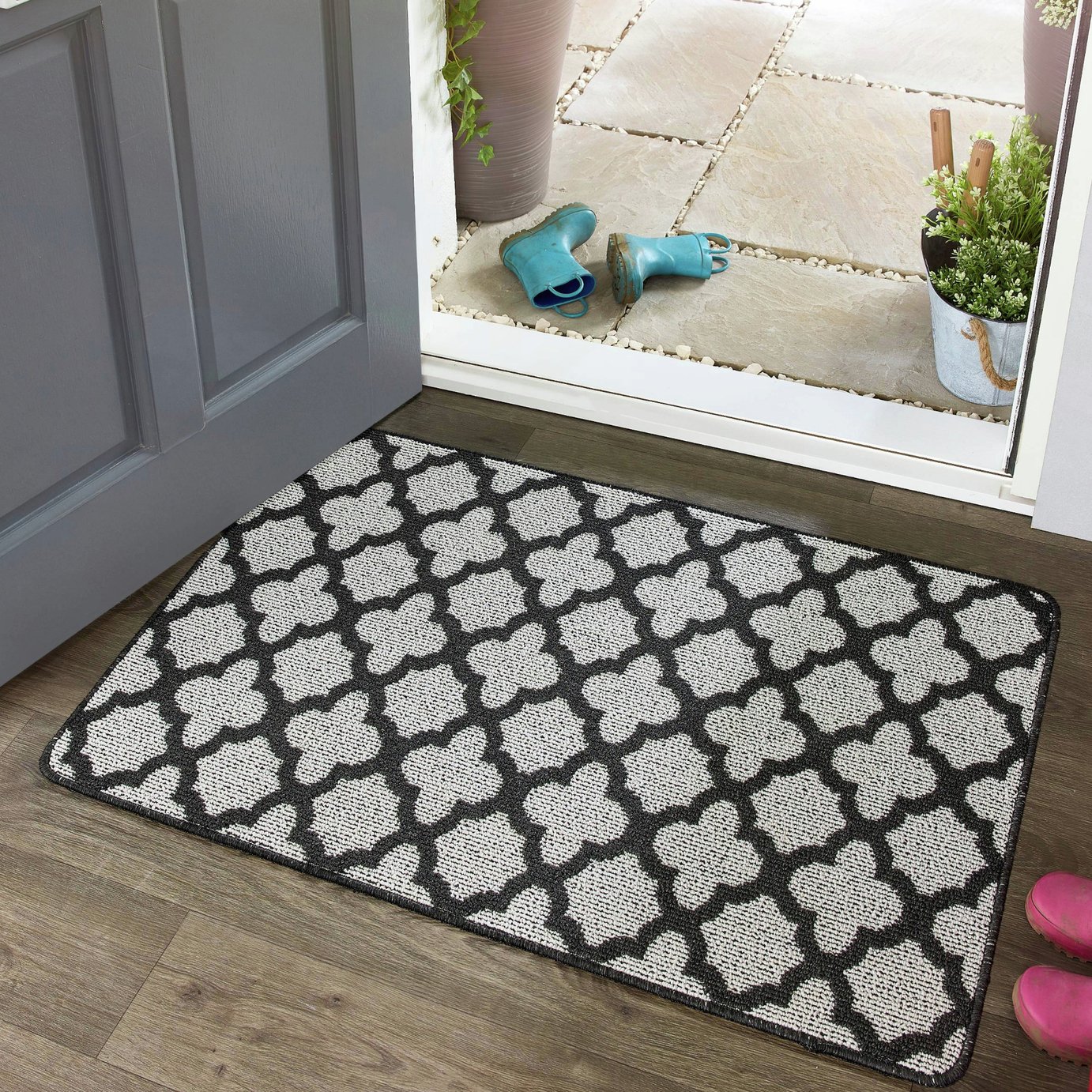 My Mat Charcoal Moroccan Tile Grey Doormat - 50x75cm