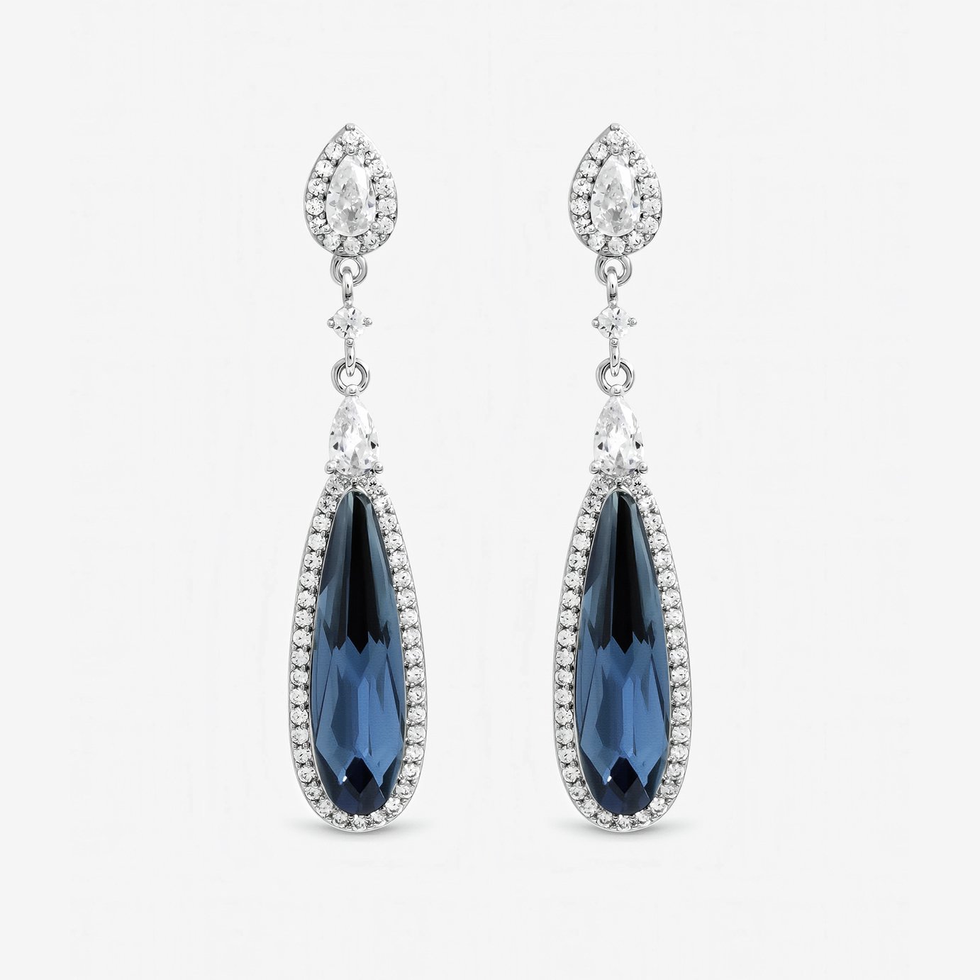 Jon Richard Silver Plated Crystal and Sapphire Drop Earrings