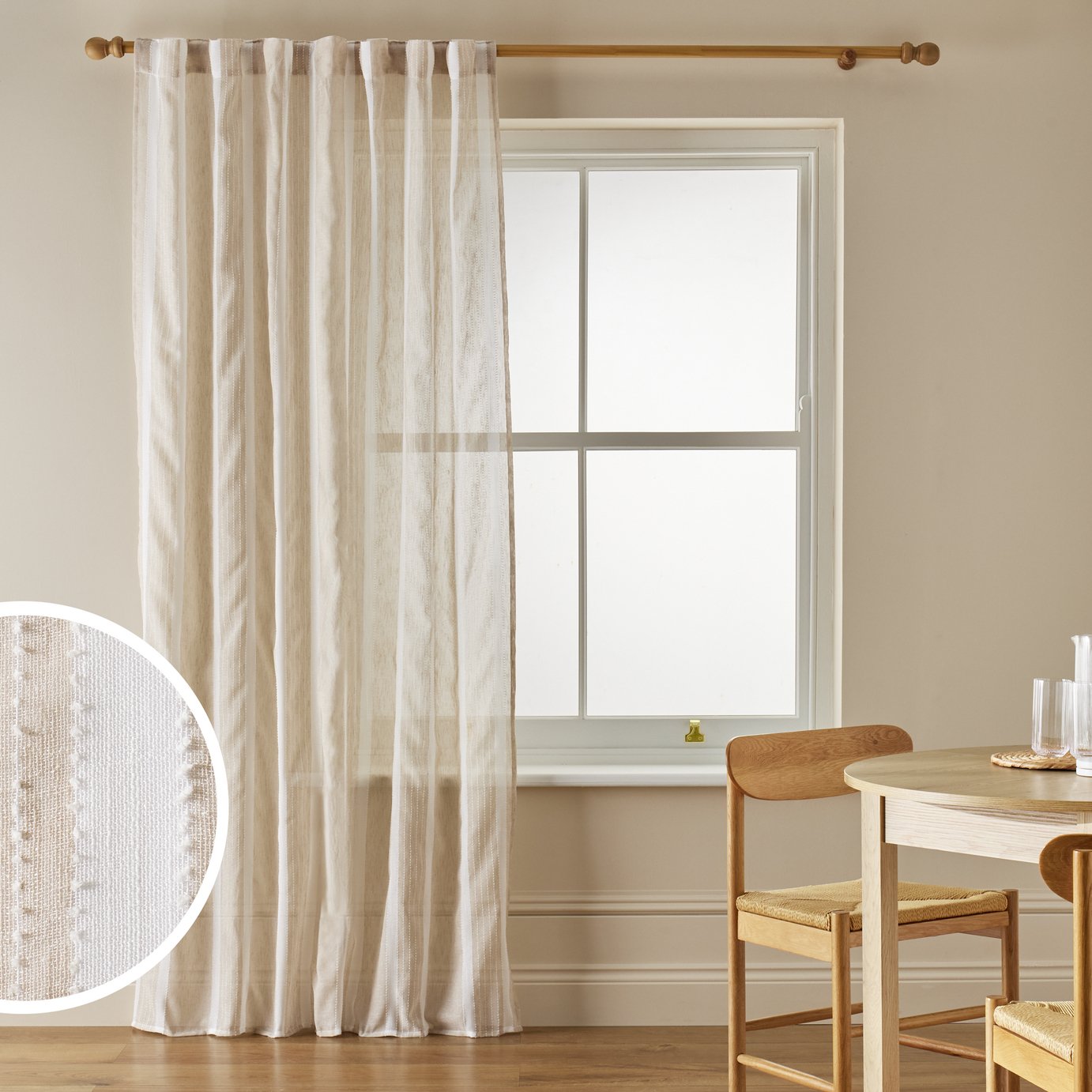 Argos Home Embroidered Stripe Tab Top Voile Curtain- Neutral