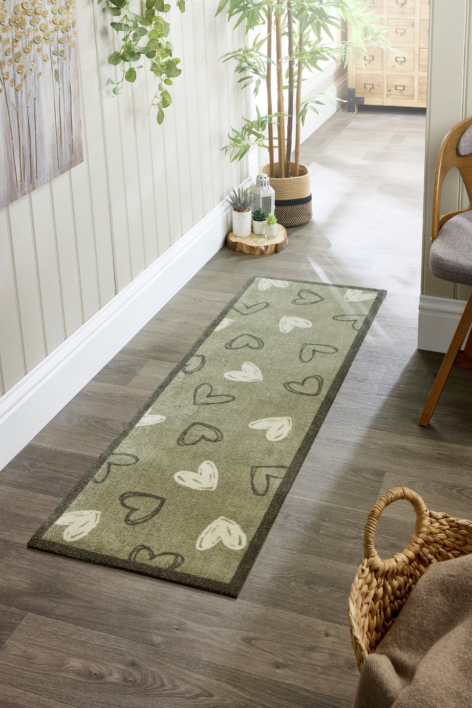 My Mat Welcome Heart Sage Short Pile Runner - 50x150cm