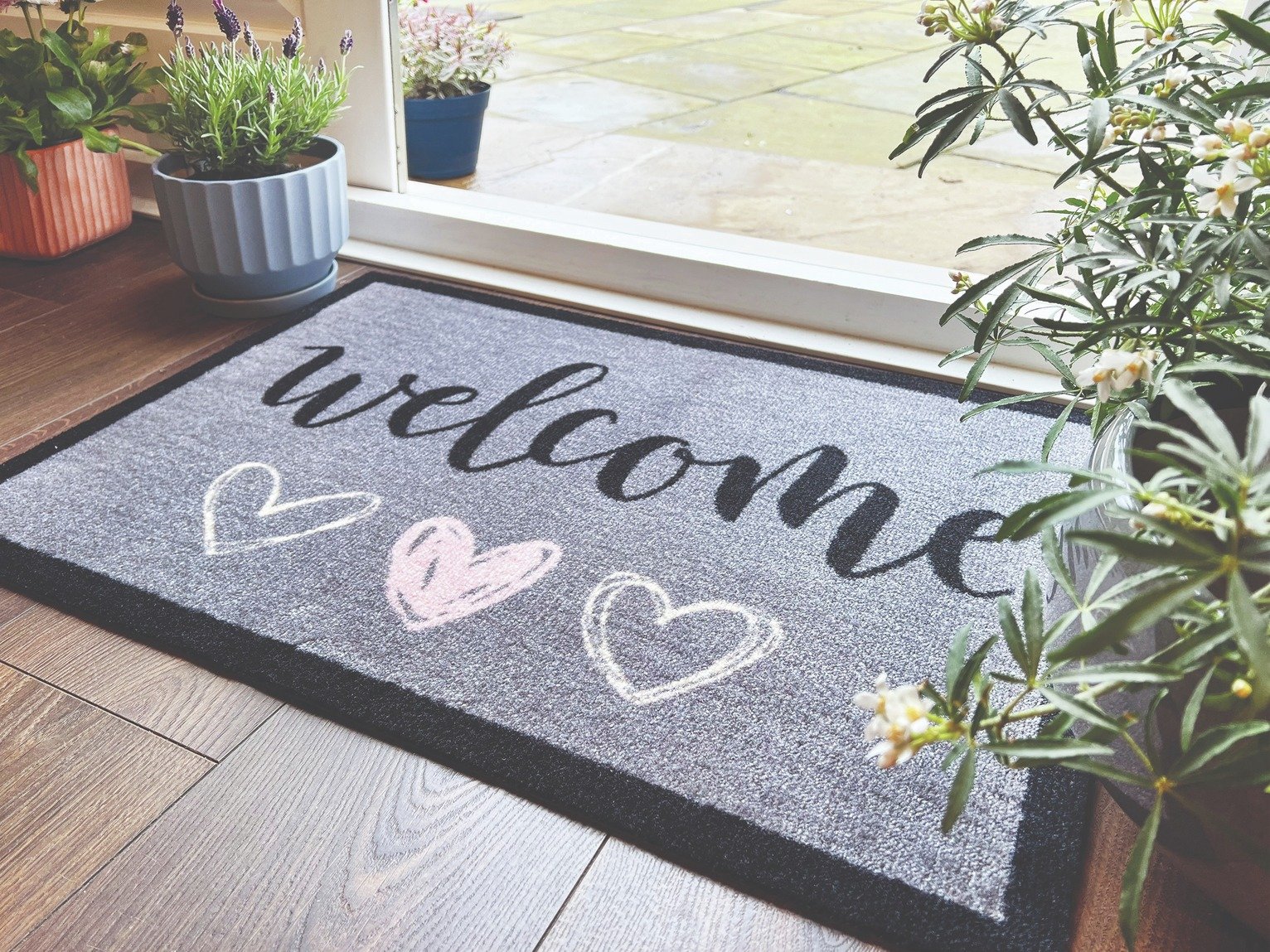 My Mat Welcome Hearts Short Pile Doormat - 50x75cm