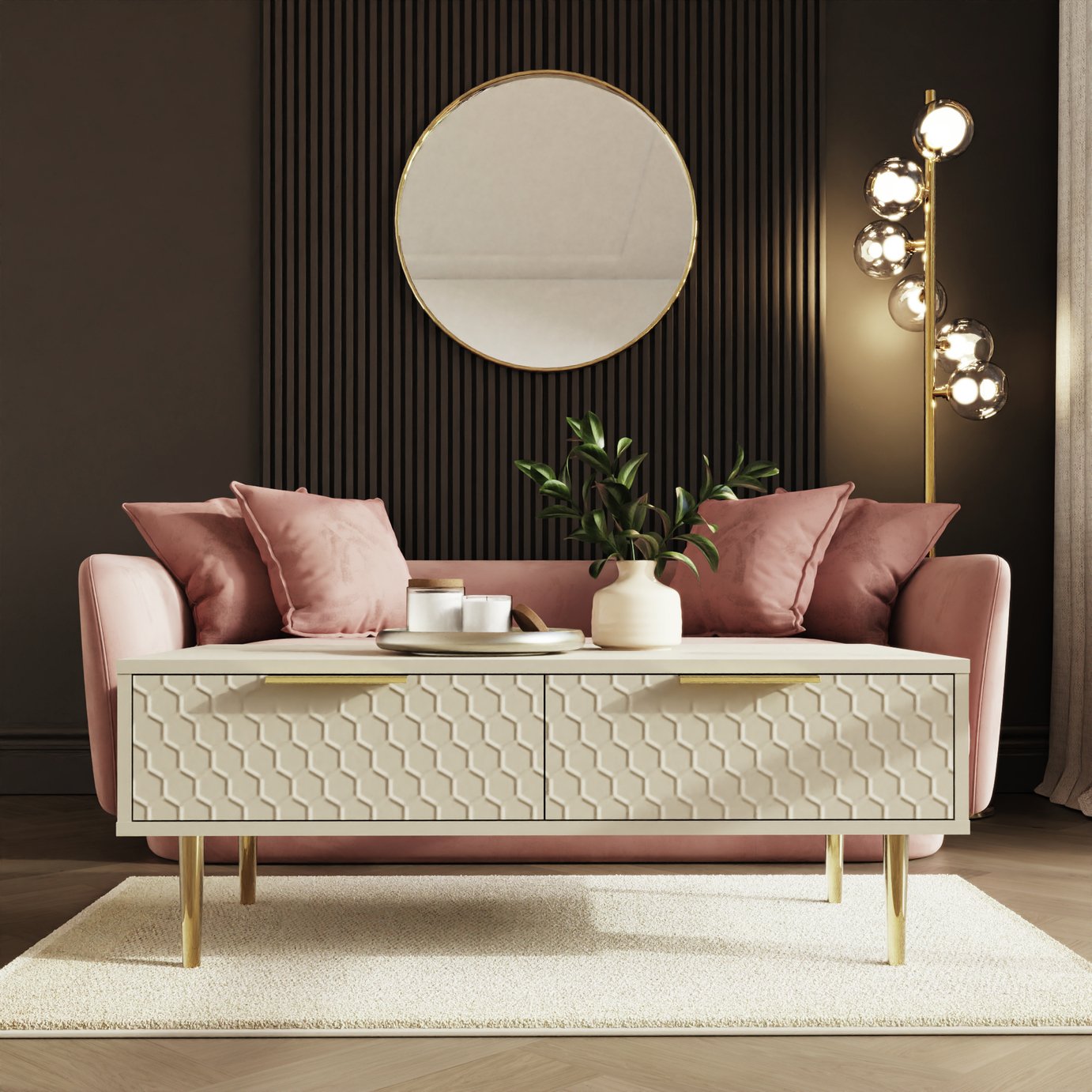 GFW Azariah 2 Drawer Rectangular Coffee Table – Ivory