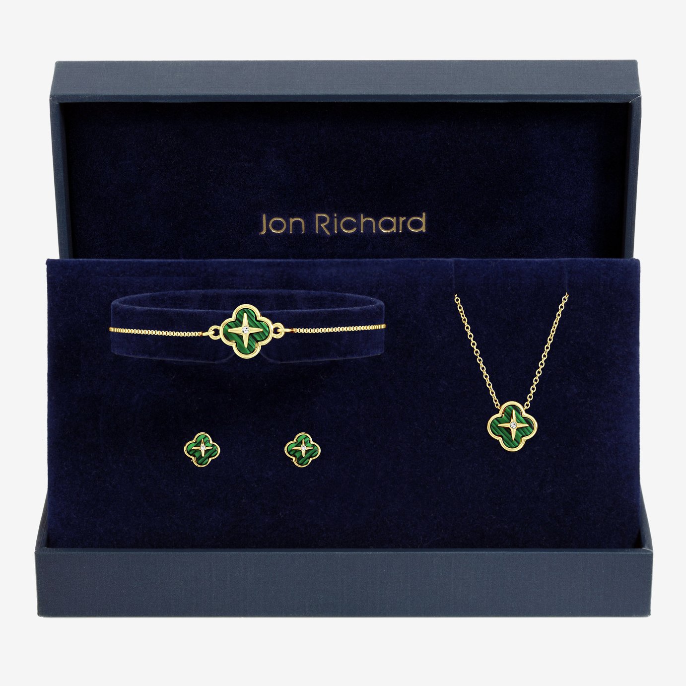 Jon Richard Gold Plated and Malachite Clover Trio Set