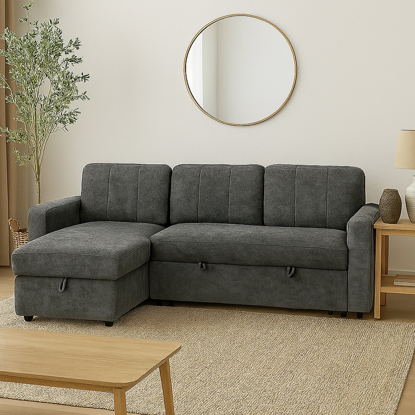 Aspire Nexis Left Hand Storage Chaise Sofa Bed- Charcoal