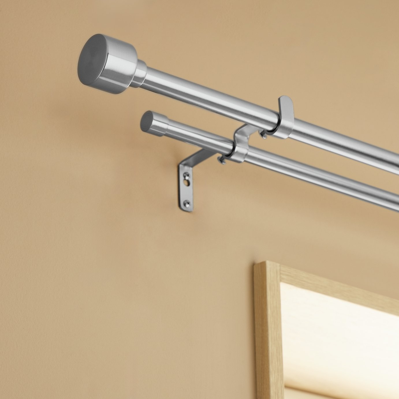 Argos Home Extendable Metal Stud Stainless Steel Double Curtain Pole - 120-210cm