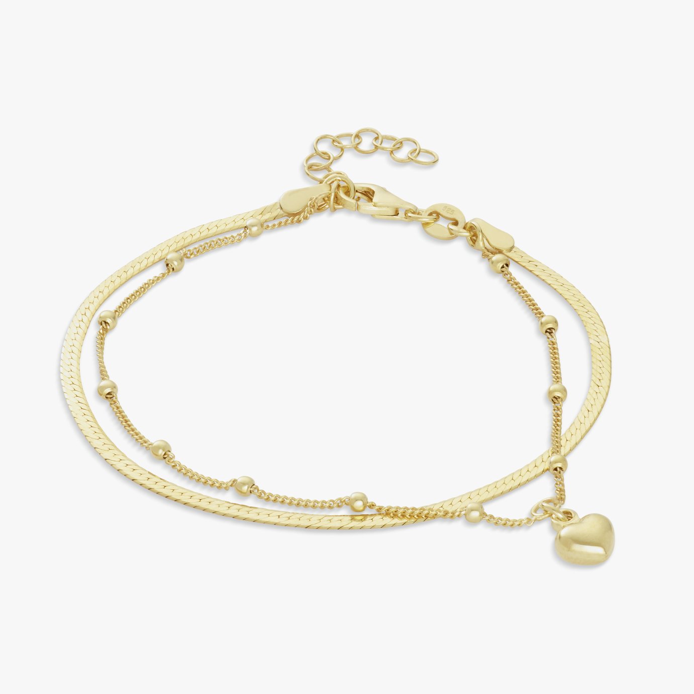 Revere 9ct Gold Plating Double Strand Heart Charm Bracelet
