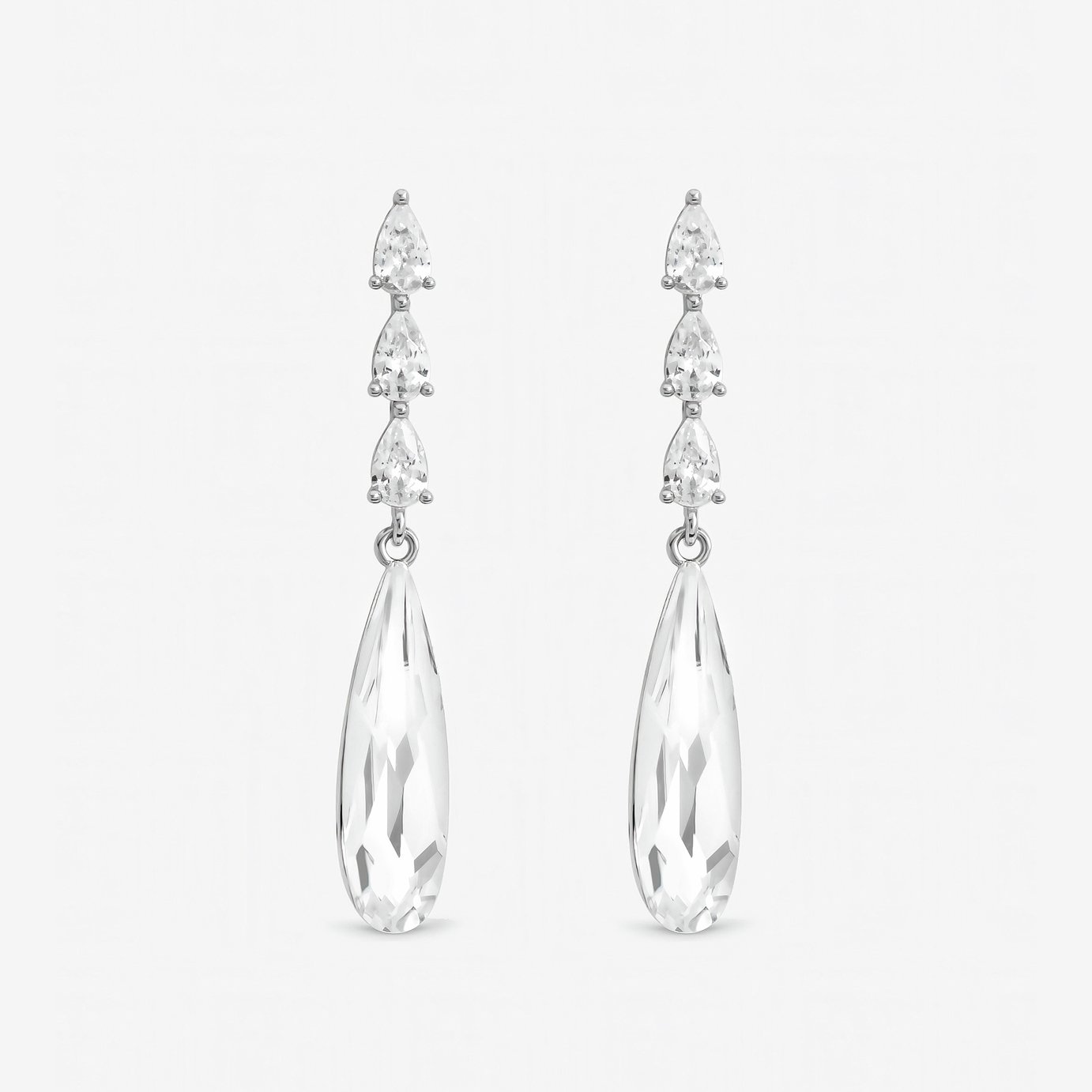 Jon Richard Rhodium Plated Linear Pear Drop Earrings