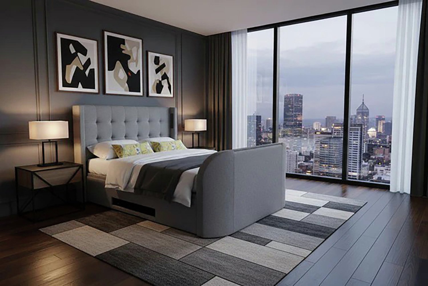 Smart TV Bed Campbell Double Side Lift Ottoman TV Bed - Grey