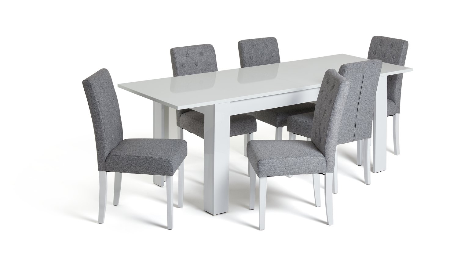 Argos Home Miami Extending White Dining Table &6 Grey Chairs
