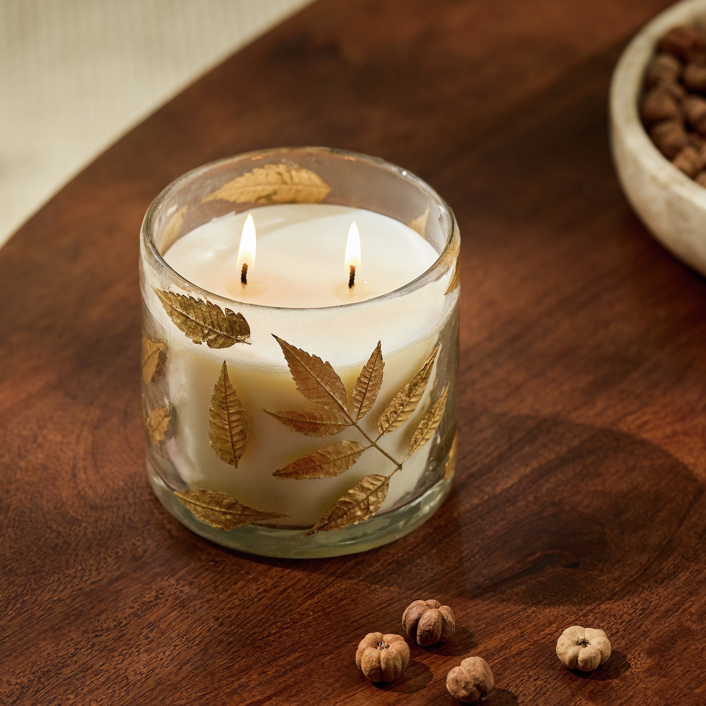 Argos Home Floral Pressed Large Glass Multiwick Candle - Autumn Spice