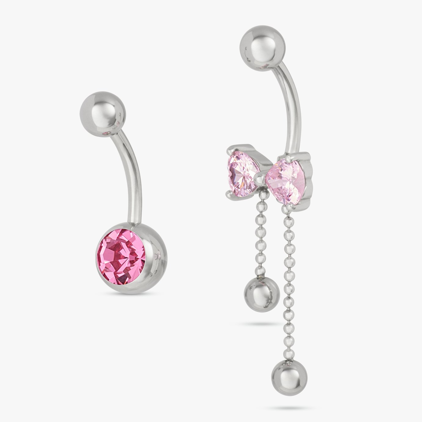 Revere Surgical Steel Pink Stone Bow Belly Bar - Pack of 2