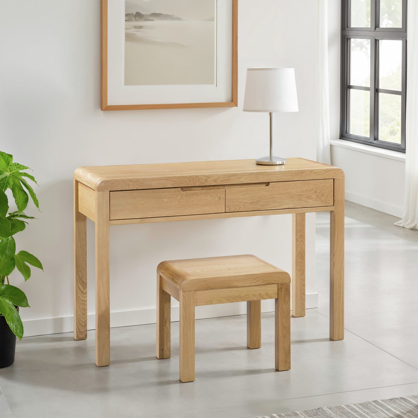 Julian Bowen Curve 2 Drawer Dressing Table & Stool - Light Oak