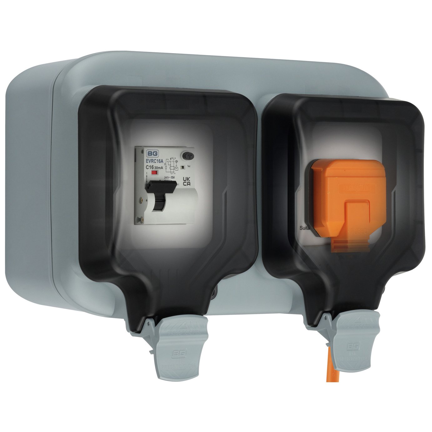 Masterplug 1 Gang Weatherproof Outdoor Socket for Mode 2 EV Charging - Grey