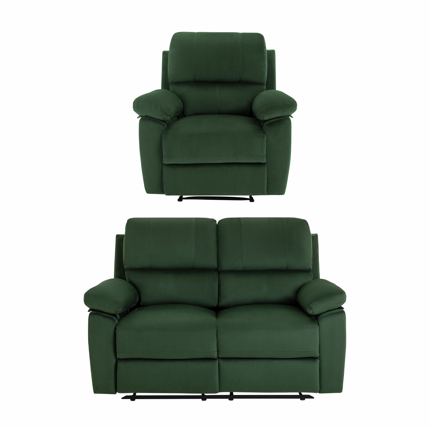 Argos Home Toby Velvet Chair & 2 Seater Recliner Sofa -Green