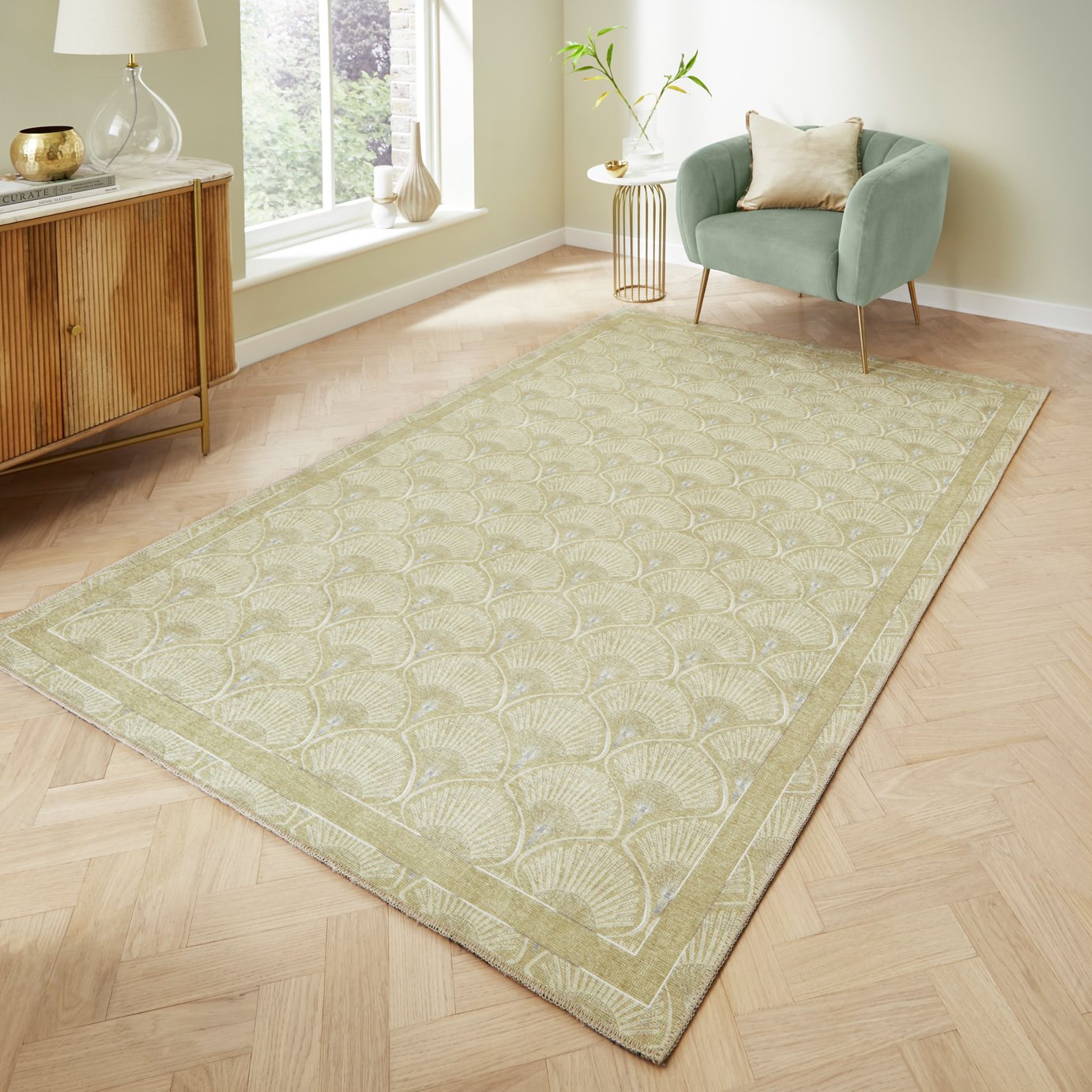 Catherine Lansfield Deco Green Flatweave Rug