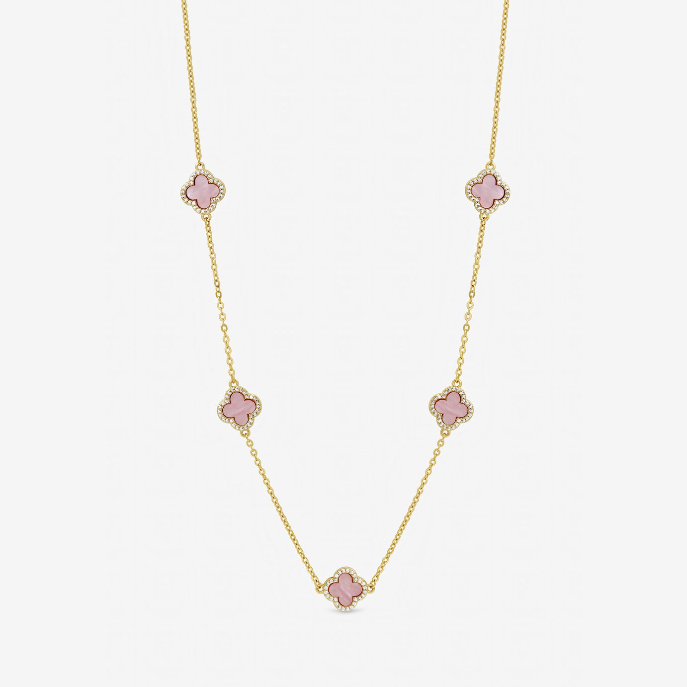 Jon Richard Gold Plated Pink Station Clover Necklace