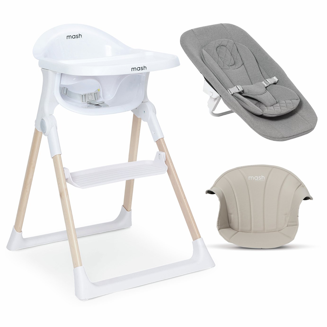 Baby Elegance Mash Highchair Bundle - White