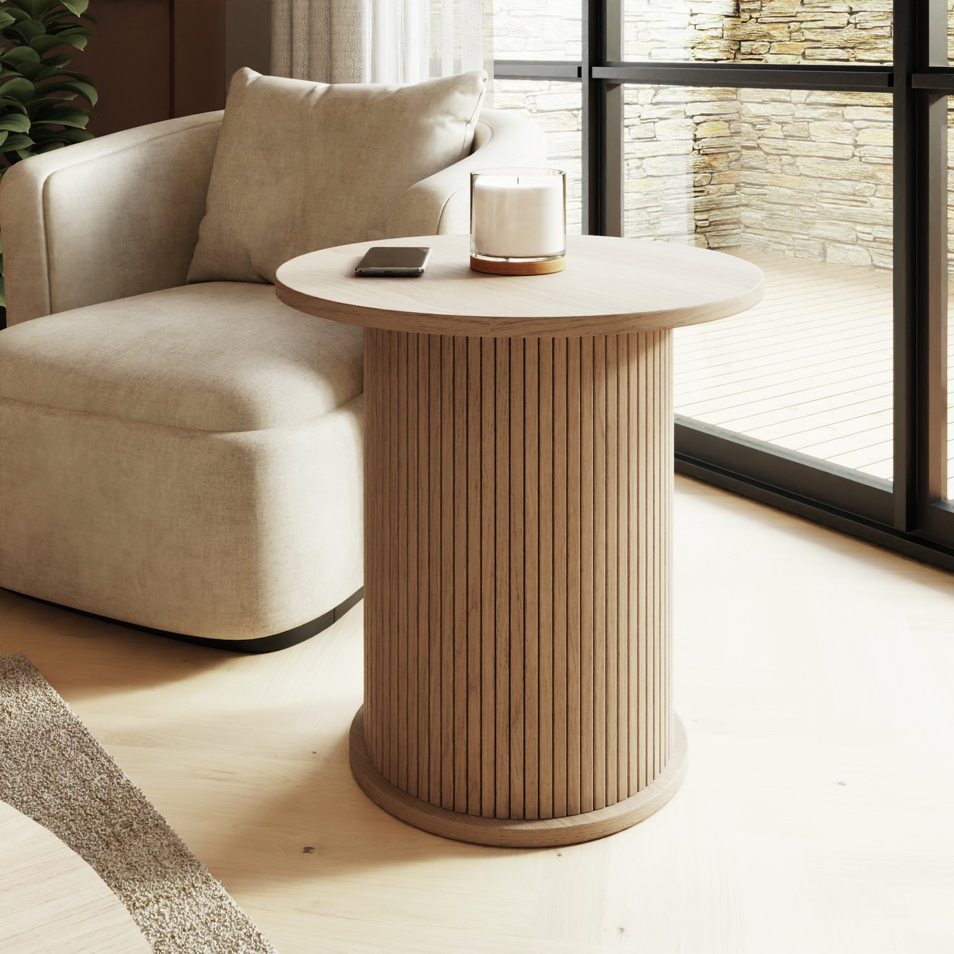 GFW Omari Round Side Table – Light Oak