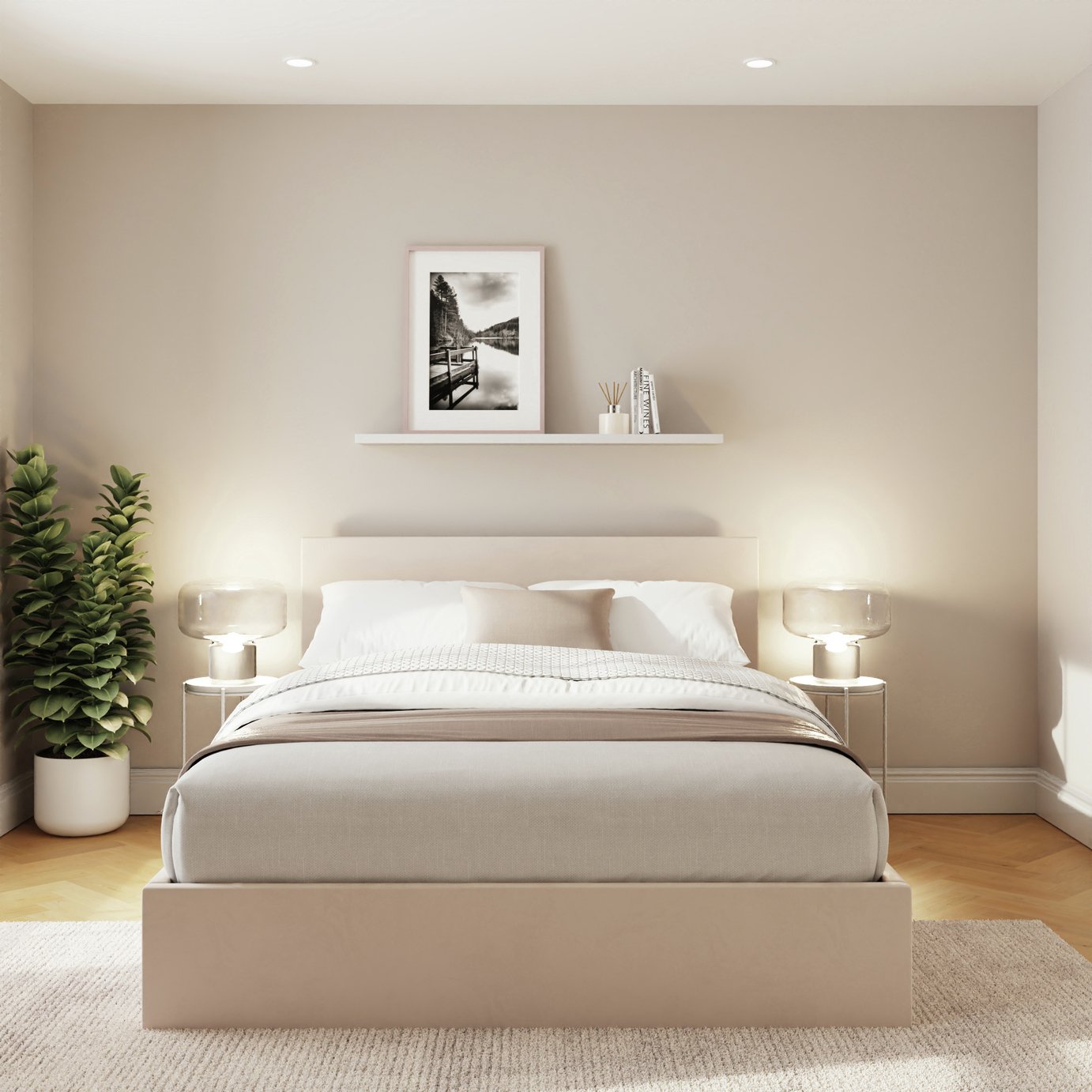 GFW End Lift Double Velvet Ottoman Bed & Mattress - Natural