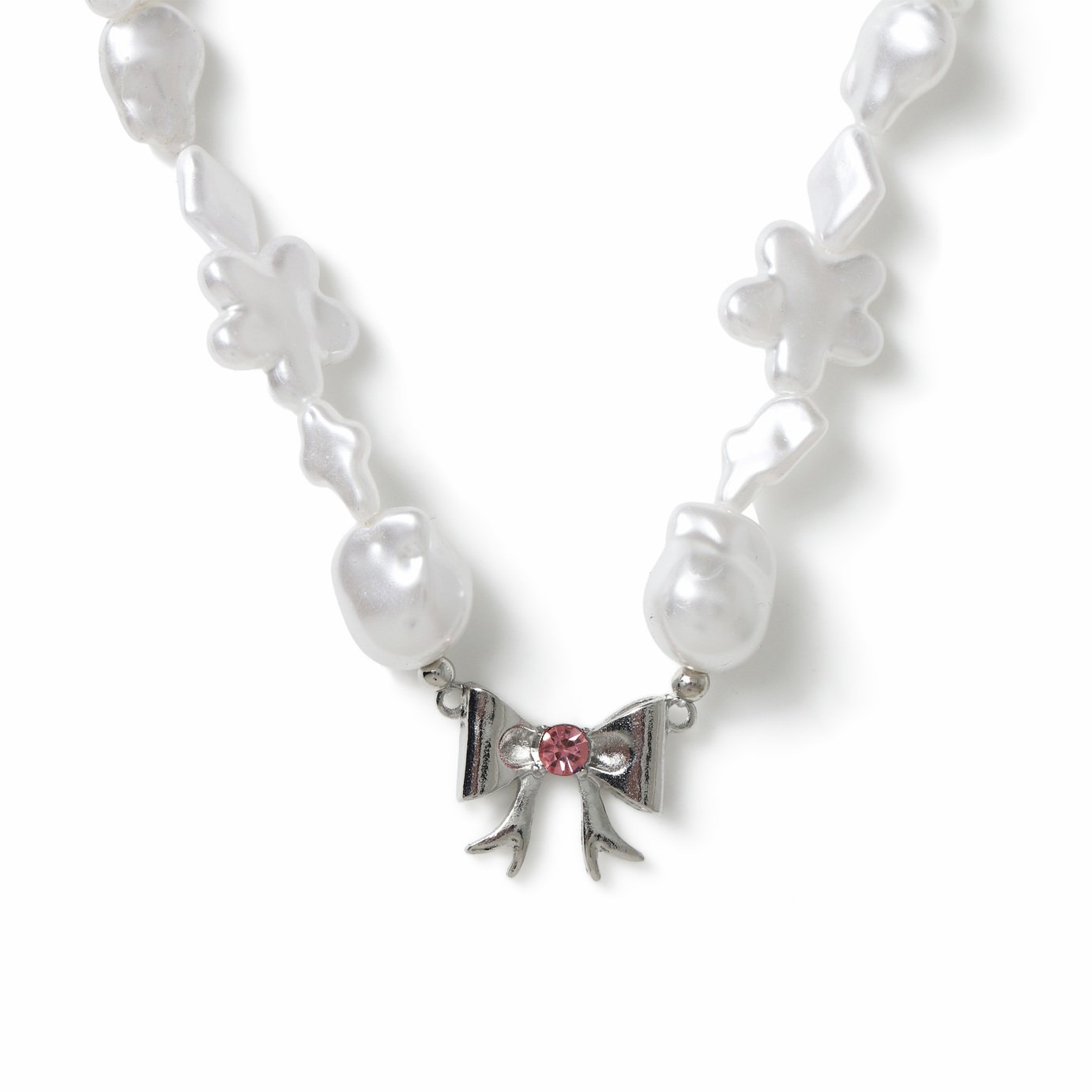 Flitzy Kids Bow Pendant White Pearl Chain Necklace